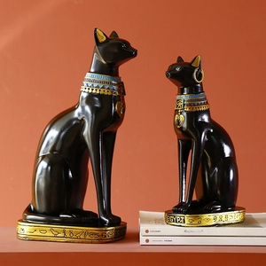 Ancient Egyptian cat goddess resin statues set with golden collar on decorative books