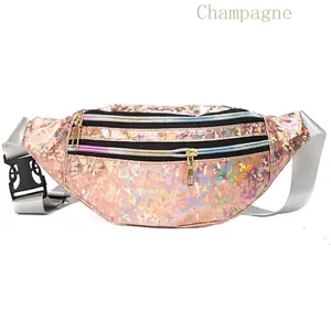 Detail of Champagne Kaleidoscope laser-cut waist bag with three zipper layers and geometry texture