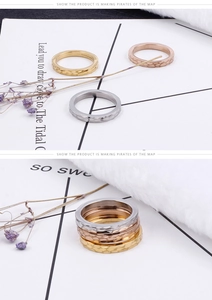 Three-piece stackable minimalist titanium steel rings with textured hammered finish