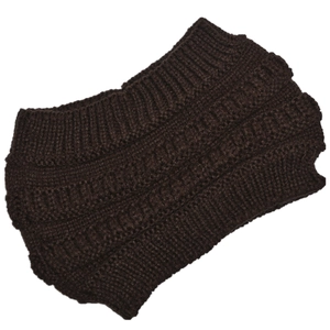 Detailed knit texture of wide dark brown winter headband with ribbed pattern style