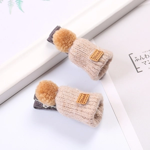 Cute miniature knitted hat hair clips with pom-poms and metal duckbill clips for women