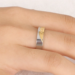 Polished gold and silver titanium steel ring with Forever Love engraving for couples