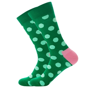 Chaussettes hip hop pour hommes à pois verts et talon rose en tricot de coton confortable