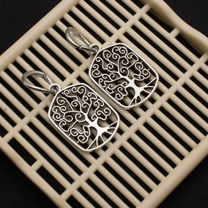 Silver vintage tree of life rectangular pendants in hollow metal style for jewelry making