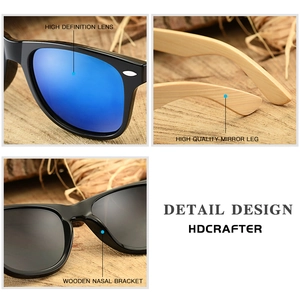 Polarized bamboo wood sunglasses featuring high-definition blue lenses and natural wood arms