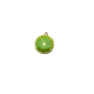 Green lime slice pendant in alloy and enamel for DIY jewelry making and crafts