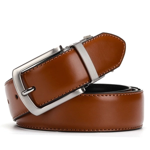 Mens Cow Split Leather Reversible Belt Rotatable Alloy Pin Buckle Retro Business Casual Accessories