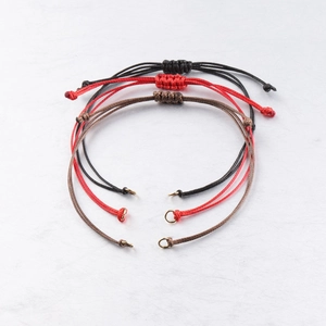 Adjustable 0.8mm waxed cord braided bracelets in black, red and brown with metal rings