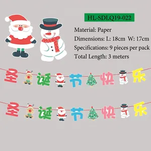 Detail of Santa and Snowman paper bunting flags with 18x17cm dimensions and 3m total length