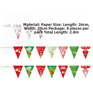 Detail of 2.8m paper Christmas bunting with 26x20cm Santa and reindeer triangle flags