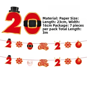 Detail of Merry Christmas paper banner set with 3m rope and 7 pieces in red and gold