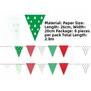 Detail of 2.8m Merry Christmas paper banner with red and green patterned flags