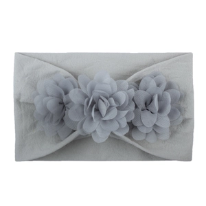 Light grey chiffon flower baby headband with soft elastic nylon strap for infants
