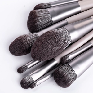 Detailed macro view of soft dual-tone synthetic bristles on professional makeup brushes