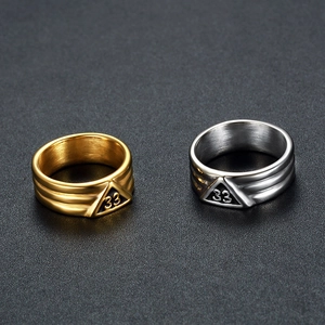 Gold and silver stainless steel rings featuring an engraved number 33 in triangle