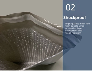 Detail of padded bubble mailer showing thick anti-shock inner layer and self-adhesive seal