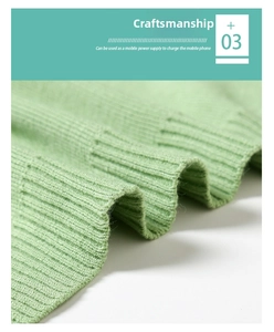 Close-up of light green knit shawl showing vertical texture and ribbed edge finish