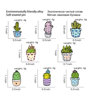 Size chart showing creative cactus enamel pins made of eco-friendly alloy for apparel
