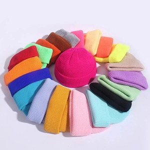 Short Beanie Hat Solid Color Acrylic Ribbed Knit Warm Skull Cap Docker Cap For Men Women Winter Wear