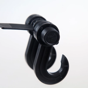 Universal dual car headrest hook made of durable black plastic for seat organization