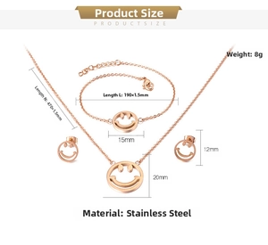 Spécifications de taille pour l'ensemble bijoux smiley en acier inoxydable rose doré