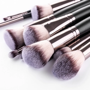 15-piece professional matte black makeup brush set with synthetic bristles and silver ferrule