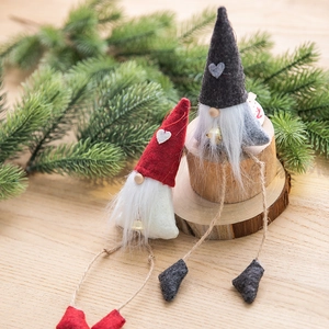 Nordic Christmas wool felt gnome ornaments in red and gray for holiday tree decor