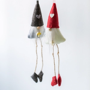 Nordic felt Christmas gnome pendants with plush beards and bells for holiday tree decoration
