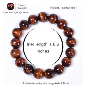 Natural red tiger eye stone beaded bracelet with 12mm round beads on white background