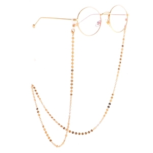Lunettes dorées rétro monture ronde avec chaîne métallique antidérapante et pendentifs