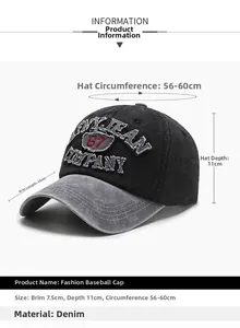 Paramètres de taille détaillés de la casquette de baseball en denim délavé avec broderie