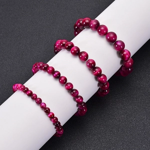 Three premium rose red tiger eye stone bracelets in 6mm, 8mm, and 10mm bead sizes