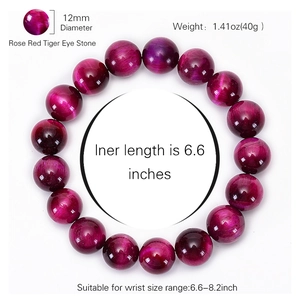 Premium 12mm rose red tiger eye stone beaded bracelet with silk luster and cat-eye effect