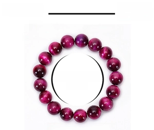 Detail specifications of 12mm rose red tiger eye stone beaded bracelet showing dimensions
