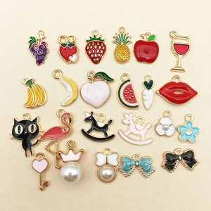 Assorted gold-plated enamel fruit and animal charms for DIY jewelry making