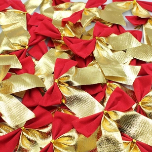 Christmas Bows Ornaments Flocking Fabric Gold Foil Xmas Tree Hanging Ornaments DIY Gift Packing Decor Festive Party