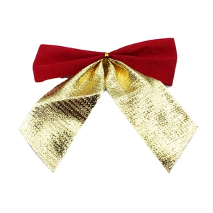 8cm Christmas bow decoration with dual-tone red velvet and gold metallic texture finish