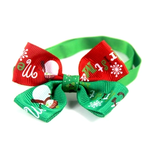Christmas pet bowtie with Merry Christmas snowman pattern and adjustable green strap