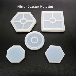 Five-piece mirror coaster mold set in various shapes for resin DIY handicraft projects