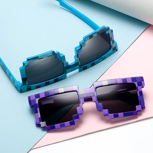 Retro Pixel Rahmen Sonnenbrille in Blau und Lila, stylische Thug Life Brille für Damen/Herren