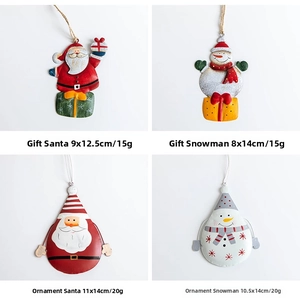 Détails de taille et poids pour ornements de Noël en fer peint avec Père Noël et bonhomme de neige