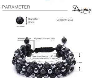 Detailed size guide for 6mm lava stone bracelet with 19cm-30cm adjustable length