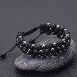Lava Stone Hematite Beaded Bracelet Adjustable Woven Rope Essential Oil Diffuser Fashion Jewelry Unisex