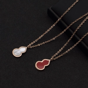 Exquisite stainless steel gourd necklaces with white shell and red agate pendants