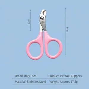 Pink pet nail clipper with curved stainless steel blades for cats and small animals