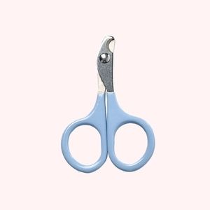 Cat nail clipper with light blue handle and stainless steel curved blades for small pets