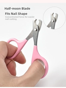 Pink pet nail clipper with half-moon stainless steel blade for precise cat claw trimming