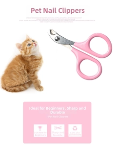 Pink pet nail clipper with stainless steel blades for kittens on a white background