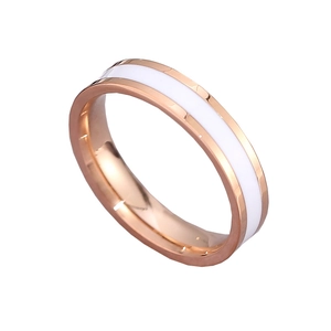Minimalist rose gold stainless steel ring with white enamel inlay for women and couples
