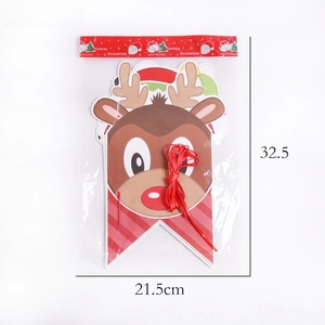Detail view of cartoon reindeer Christmas banner packaging size 32.5cm by 21.5cm